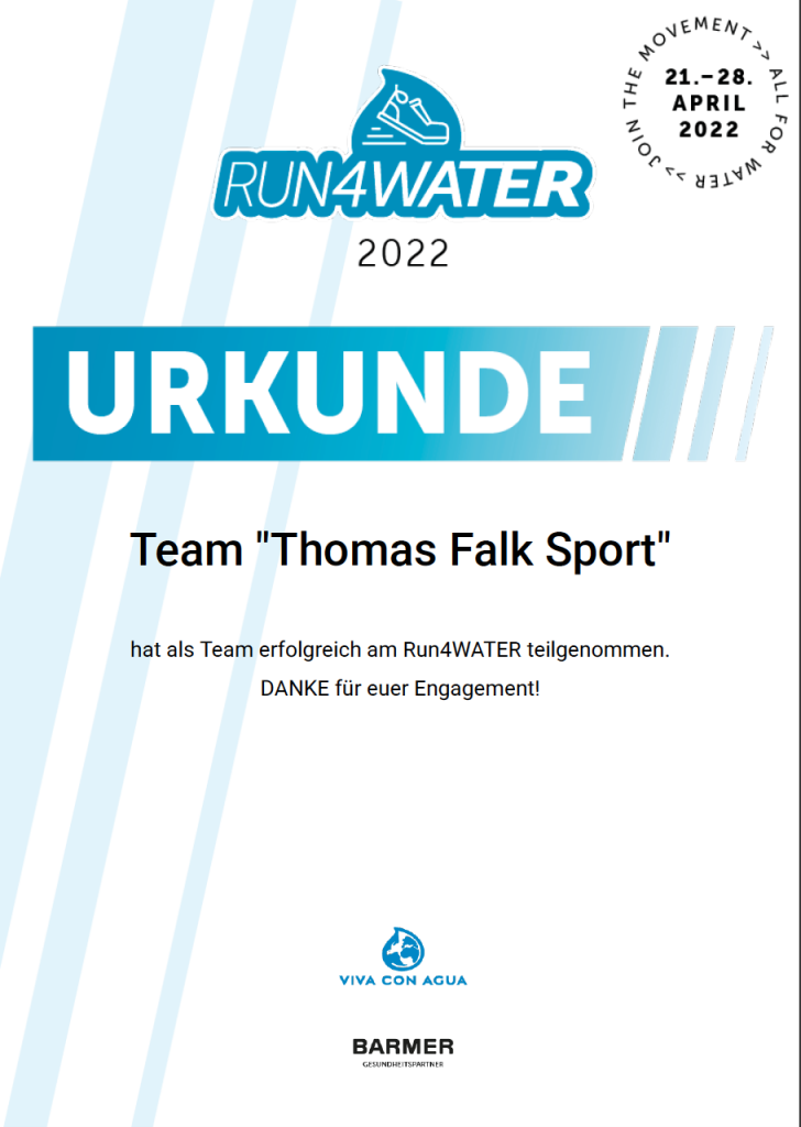 Run4Water Teilnahme Urkunde Thomas Falk